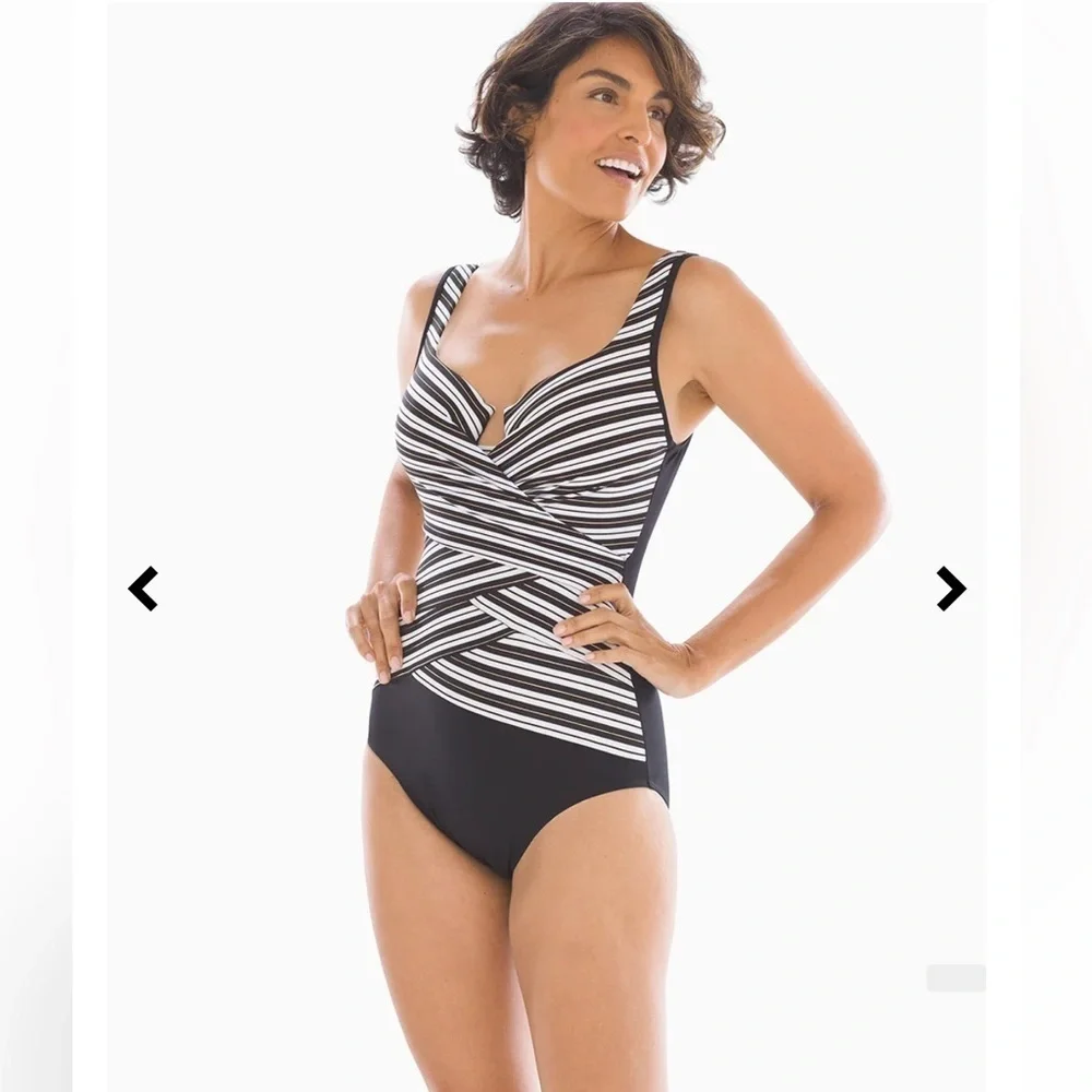 MiracleSuit Gilt Trip Escape Underwire Black & White 1 Piece Swimsuit Sz Small